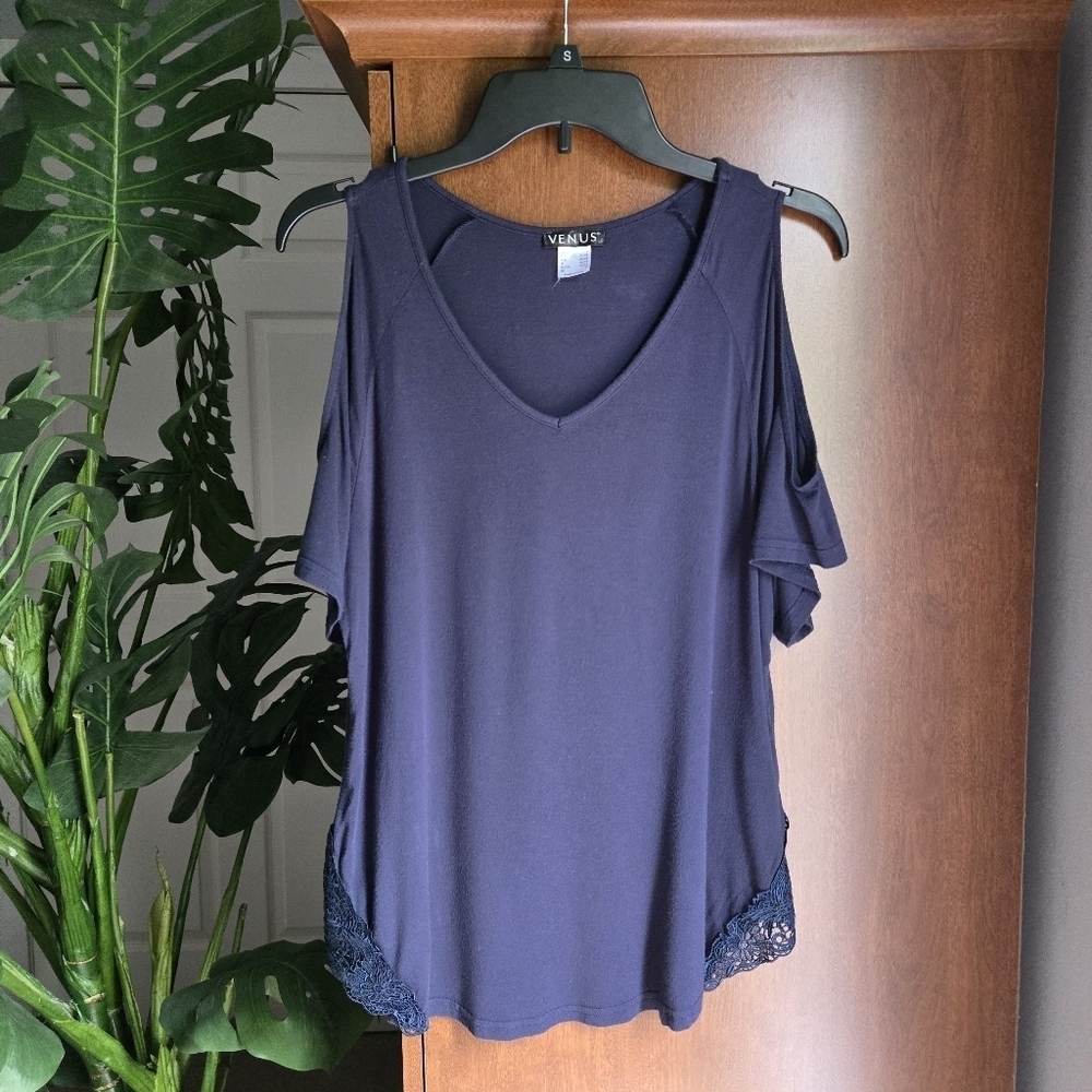 VENUS Deep Blue V-Neck Top